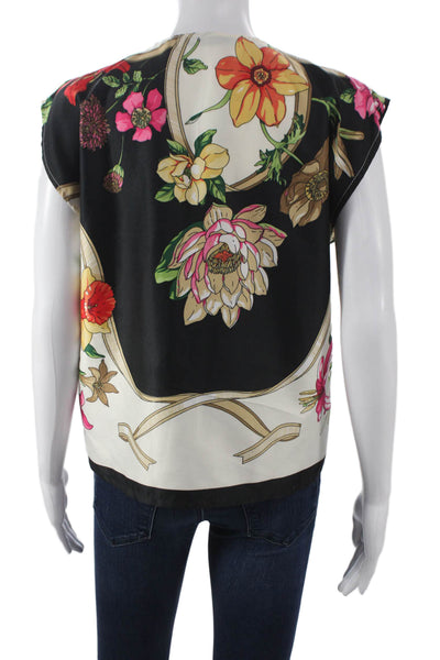 Muze Women Floral V-Neck Sleeveless Blouse Multicolor Button Size S
