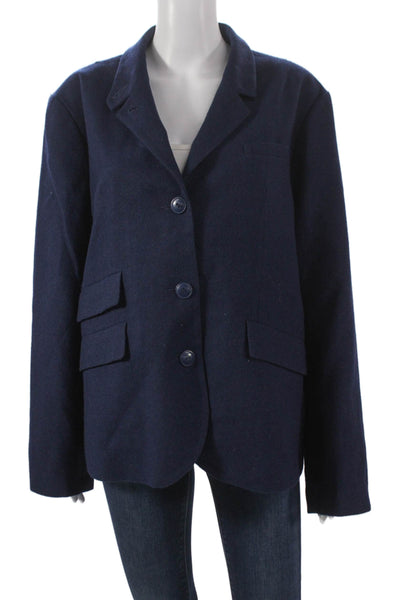 Quince Women Basic Jacket Blue Recycled Wool Blend Button Long Sleeve Size XL