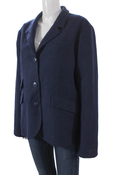 Quince Women Basic Jacket Blue Recycled Wool Blend Button Long Sleeve Size XL