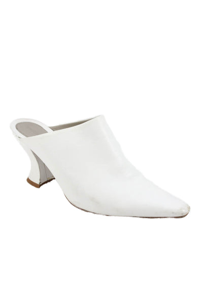 Bottega Veneta Women's Pointed Toe Leather Mules Sandals White Size 39