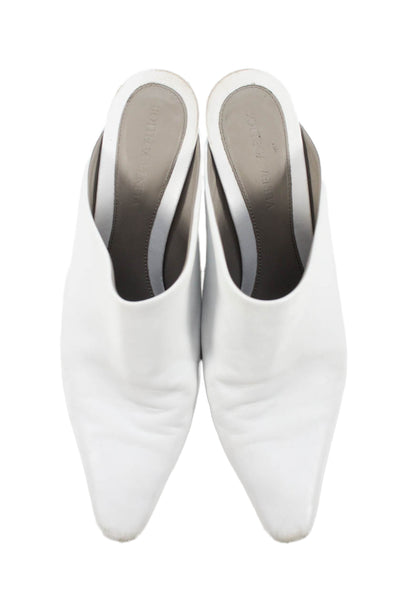 Bottega Veneta Women's Pointed Toe Leather Mules Sandals White Size 39