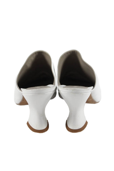 Bottega Veneta Women's Pointed Toe Leather Mules Sandals White Size 39