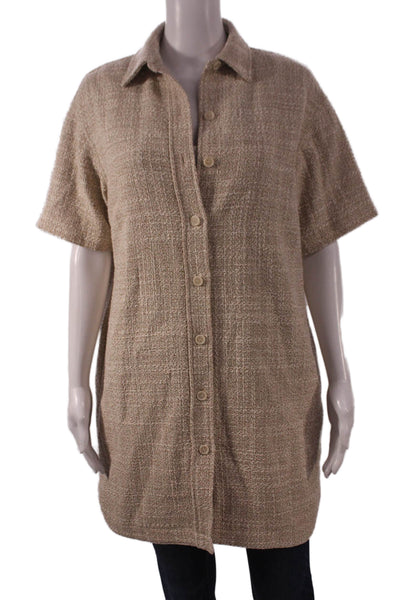Theory Womens Tunic Button-Up Collared Cotton Short Sleeve Beige Size PP