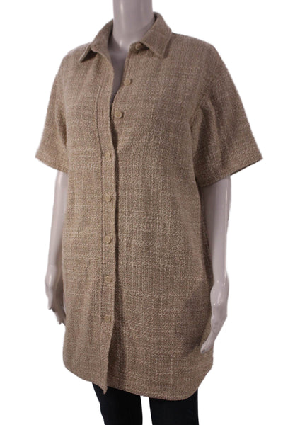 Theory Womens Tunic Button-Up Collared Cotton Short Sleeve Beige Size PP