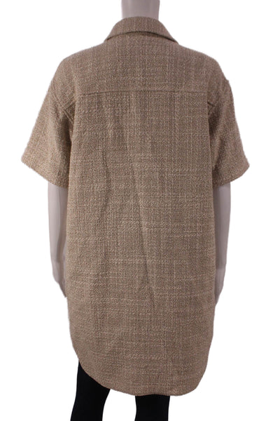 Theory Womens Tunic Button-Up Collared Cotton Short Sleeve Beige Size PP