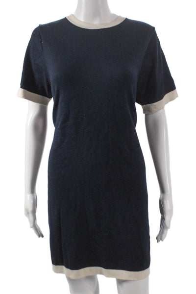 Zara Women Sweater Dress Blue Viscose Short Sleeve Crew Neck Pullover Size L