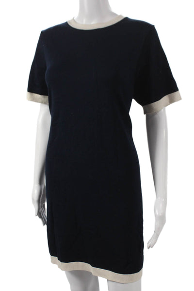 Zara Women Sweater Dress Blue Viscose Short Sleeve Crew Neck Pullover Size L