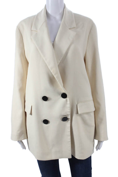 Zara Women Ivory Coat Button Long Sleeve 100% Acetate Size M