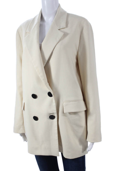 Zara Women Ivory Coat Button Long Sleeve 100% Acetate Size M