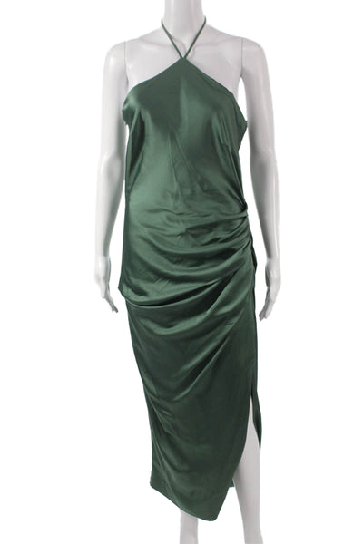 Simkhai Women Green Bodycon Halter Midi Dress Zip Sleeveless Acetate Size 6