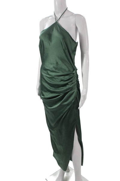 Simkhai Women Green Bodycon Halter Midi Dress Zip Sleeveless Acetate Size 6