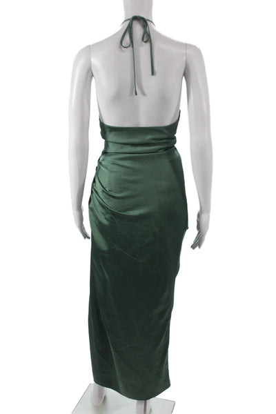 Simkhai Women Green Bodycon Halter Midi Dress Zip Sleeveless Acetate Size 6
