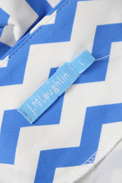 J. Mclaughlin Women Chevron Shift Dress Blue Boat Neck 3/4 Sleeve Nylon Size L