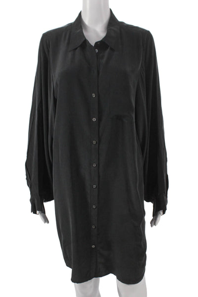 Joie Womens Black Silk Shirt Dress Long Sleeve Collared Knee Length Size L