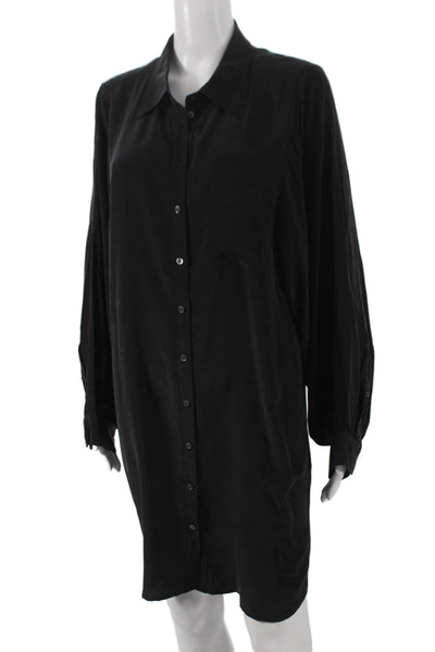 Joie Womens Black Silk Shirt Dress Long Sleeve Collared Knee Length Size L