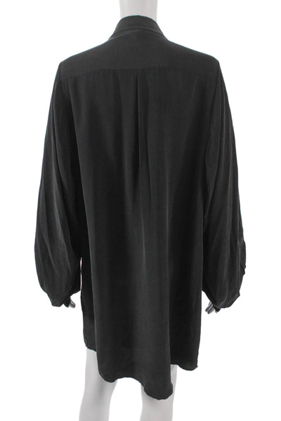 Joie Womens Black Silk Shirt Dress Long Sleeve Collared Knee Length Size L