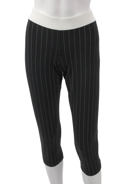 Lululemon Womens Cropped Pinstripe Nylon Leggings Black Pull On Size 10