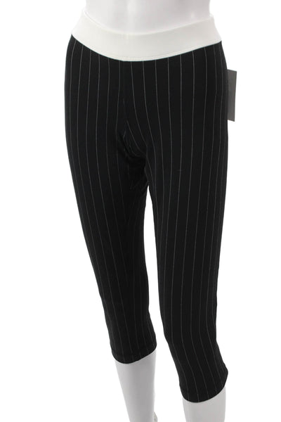 Lululemon Womens Cropped Pinstripe Nylon Leggings Black Pull On Size 10