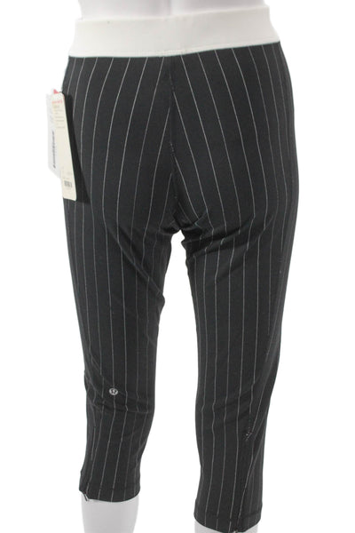 Lululemon Womens Cropped Pinstripe Nylon Leggings Black Pull On Size 10