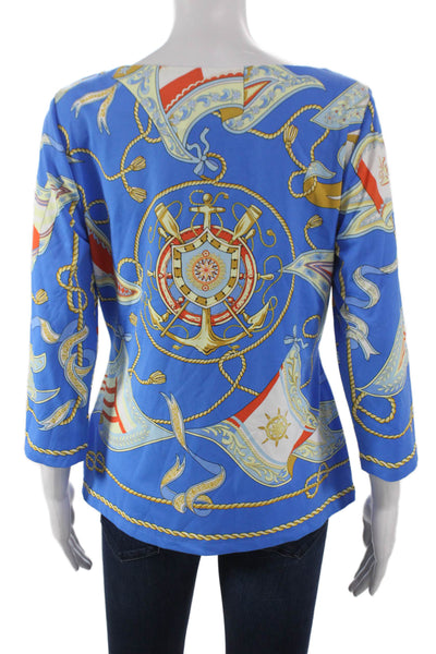 J. Mclaughlin Women Blue Basic Blouse Boat Neck 3/4 Sleeve Nautical Size L