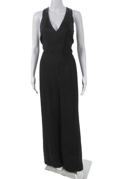 BCBG Max Azria Women Jumpsuit Black V-Neck Sleeveless Triacetate Size L