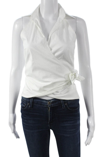 Ralph Lauren Womens Sleeveless Cotton Collared Blouse White Tie Size 6