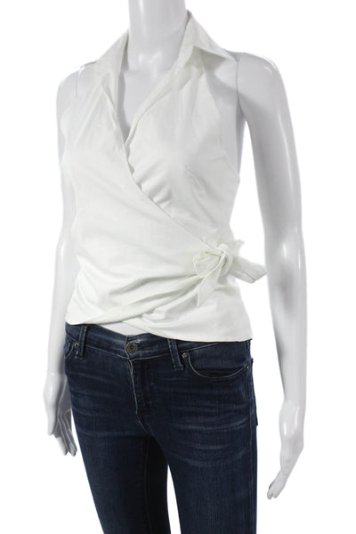 Ralph Lauren Womens Sleeveless Cotton Collared Blouse White Tie Size 6