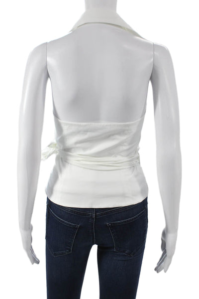 Ralph Lauren Womens Sleeveless Cotton Collared Blouse White Tie Size 6