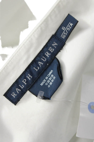 Ralph Lauren Womens Sleeveless Cotton Collared Blouse White Tie Size 6