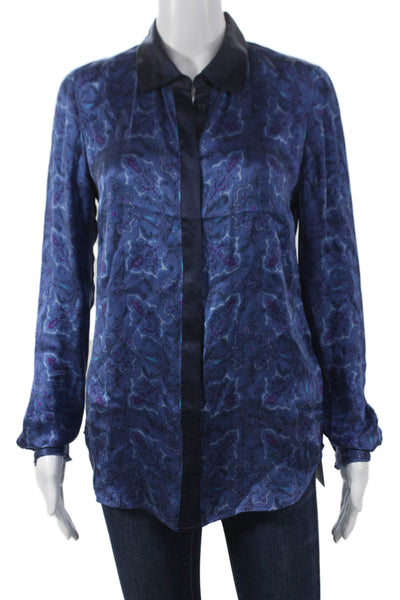 Equipment Femme Womens Blue Silk Paisley Collared Long Sleeve Blouse Size S