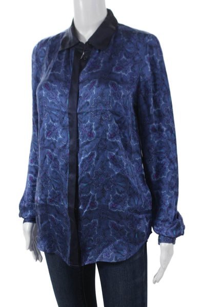 Equipment Femme Womens Blue Silk Paisley Collared Long Sleeve Blouse Size S