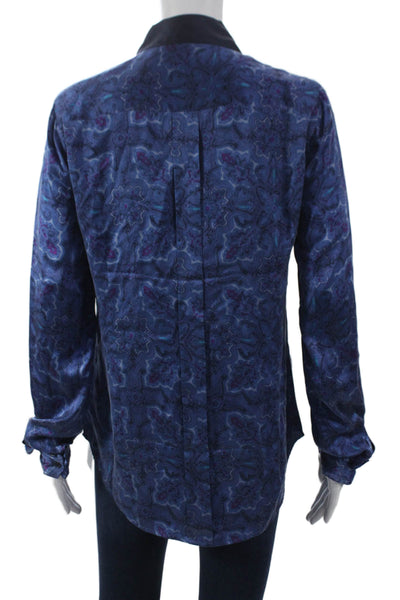 Equipment Femme Womens Blue Silk Paisley Collared Long Sleeve Blouse Size S
