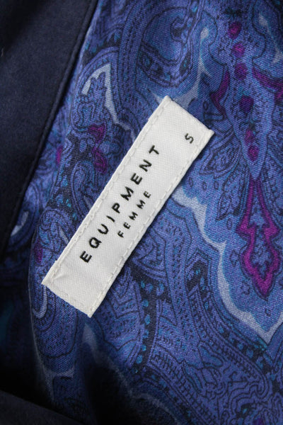 Equipment Femme Womens Blue Silk Paisley Collared Long Sleeve Blouse Size S