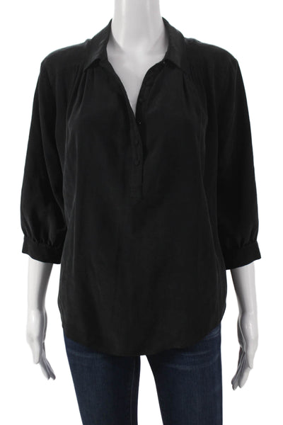 Joie Women Silk Collared Blouse Black 3/4 Sleeve Basic Size S
