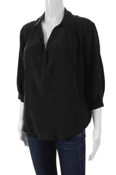 Joie Women Silk Collared Blouse Black 3/4 Sleeve Basic Size S