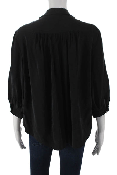 Joie Women Silk Collared Blouse Black 3/4 Sleeve Basic Size S