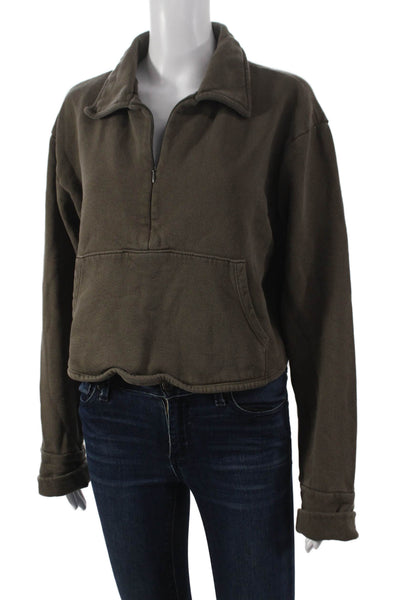 Joah Brown Womens Pullover Collared Cotton Long Sleeve Brown Size L