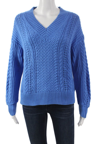J Crew Womens V Neck Pullover Sweater Blue Cotton Long Sleeve Size M