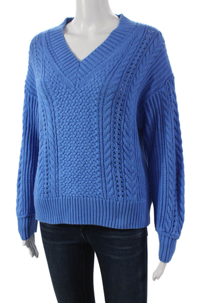 J Crew Womens V Neck Pullover Sweater Blue Cotton Long Sleeve Size M