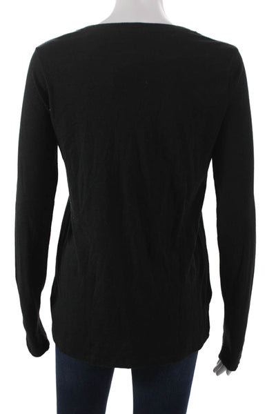 ATM Womens Petite Basic Black Cotton Crew Neck Long Sleeve T Shirt Size S