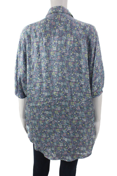 Frankies Bikinis Women Floral Silk Blend Collared Short Sleeve Button-Up Size M