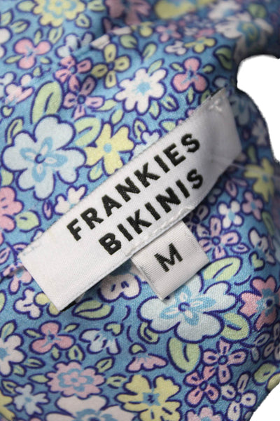 Frankies Bikinis Women Floral Silk Blend Collared Short Sleeve Button-Up Size M