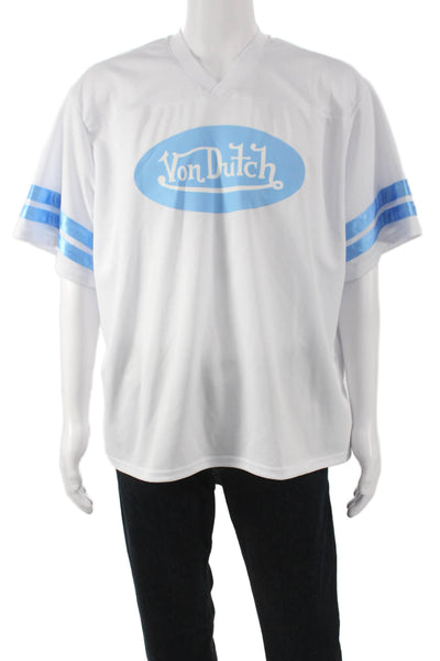 Von Dutch Unisex Adults Y2K White V-Neck Jersey T-Shirt Short Sleeve Size L