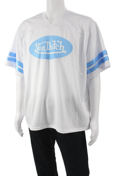 Von Dutch Unisex Adults Y2K White V-Neck Jersey T-Shirt Short Sleeve Size L