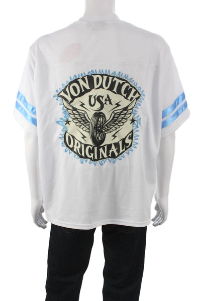 Von Dutch Unisex Adults Y2K White V-Neck Jersey T-Shirt Short Sleeve Size L