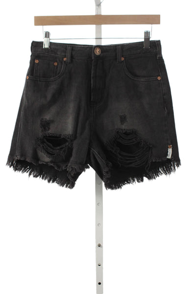 One Teaspoon Women Cut-Off Shorts Black 100% Cotton Button Size 26