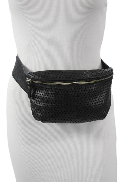 Rachel Comey Womens Perforated Leather Zipper Front Belt Bag Black