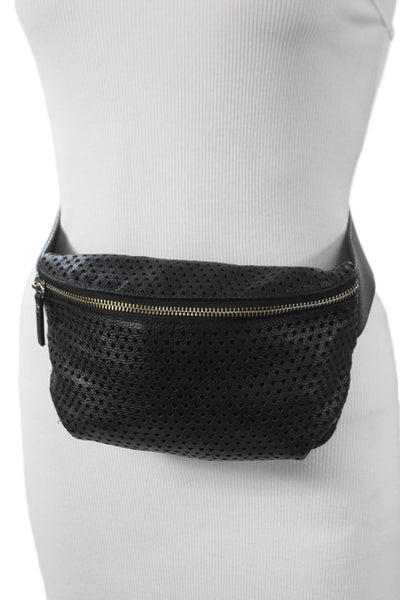 Rachel Comey Womens Perforated Leather Zipper Front Belt Bag Black