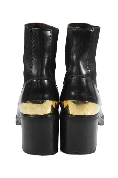 ACNE Studios Womens Patent Leather Gold Tone Ankle Boots Black Size 40 10