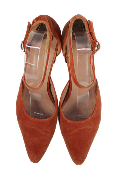 Rachel Comey Womens Velvet Ankle Strap Pointed Toe Pumps Orange Size 40 10